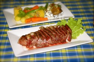 Raw slices of US Angus Beef with vegetable sidings