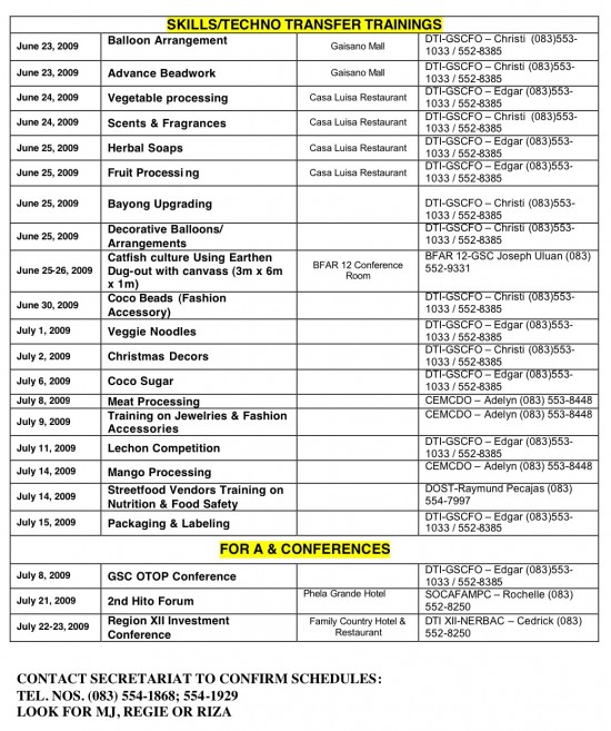 Yaman GenSan Schedule of Events II Final